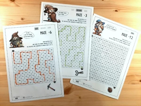 Printable multiplication mazes for kids of all ages, easy to prepare and perfect for home or classroom.